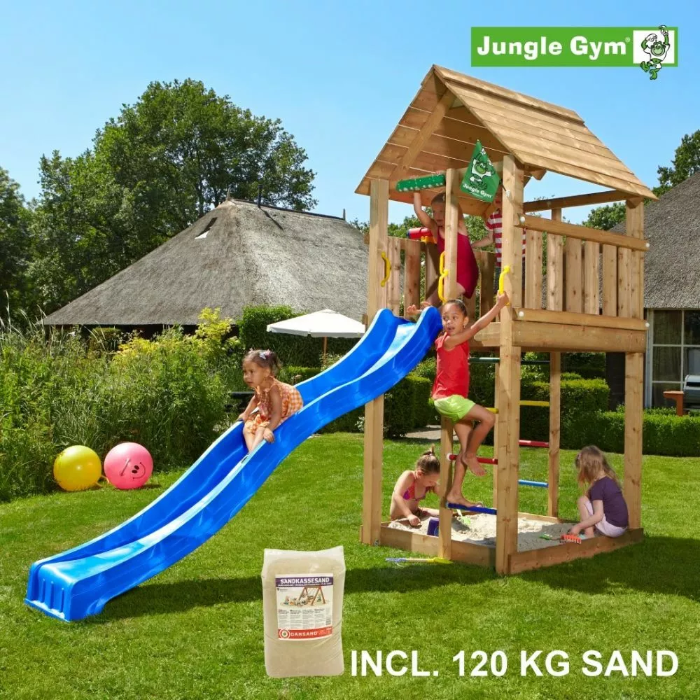 Jungle Gym Cabin Legetårn Komplet, Inkl. 120 Kg Sand Og Blå Rutschebane - 804-283SAB 3 Jungle Gym Cabin Legetårn Komplet, Inkl. 120 Kg Sand Og Blå Rutschebane - 804-283SAB