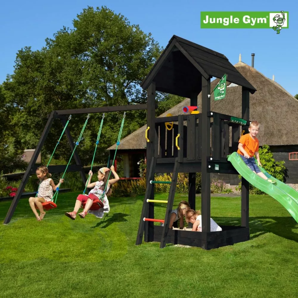 Jungle Gym Club Legetårn Komplet Inkl. Swing Module Xtra Og Rutschebane, Grundmalet Sort - 806-284SX 4 Jungle Gym Club Legetårn Komplet Inkl. Swing Module Xtra Og Rutschebane, Grundmalet Sort - 806-284SX - Billede 2