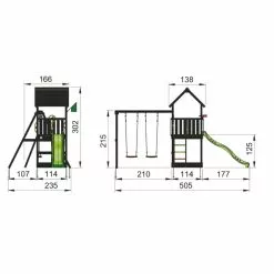 Jungle Gym Club Legetårn Komplet Inkl. Swing Module Xtra Og Rutschebane, Grundmalet Sort - 806-284SX