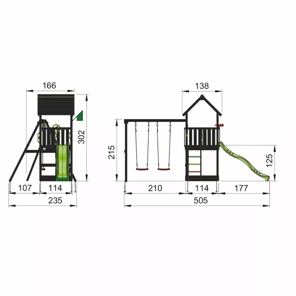 Jungle Gym Club Legetårn Komplet Inkl. Swing Module Xtra Og Rutschebane, Grundmalet Sort - 806-284SX 3 Jungle Gym Club Legetårn Komplet Inkl. Swing Module Xtra Og Rutschebane, Grundmalet Sort - 806-284SX