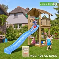 Jungle Gym Cottage Legetårn Komplet, Inkl. 120 Kg Sand Og Blå Rutschebane - 804-270SAB