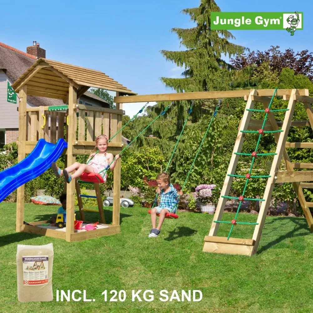 Jungle Gym Cottage Legetårn Komplet Inkl. Climb Module Xtra, 120 Kg Sand Og Blå Rutschebane - 804-270CXSB 3 Jungle Gym Cottage Legetårn Komplet Inkl. Climb Module Xtra, 120 Kg Sand Og Blå Rutschebane - 804-270CXSB