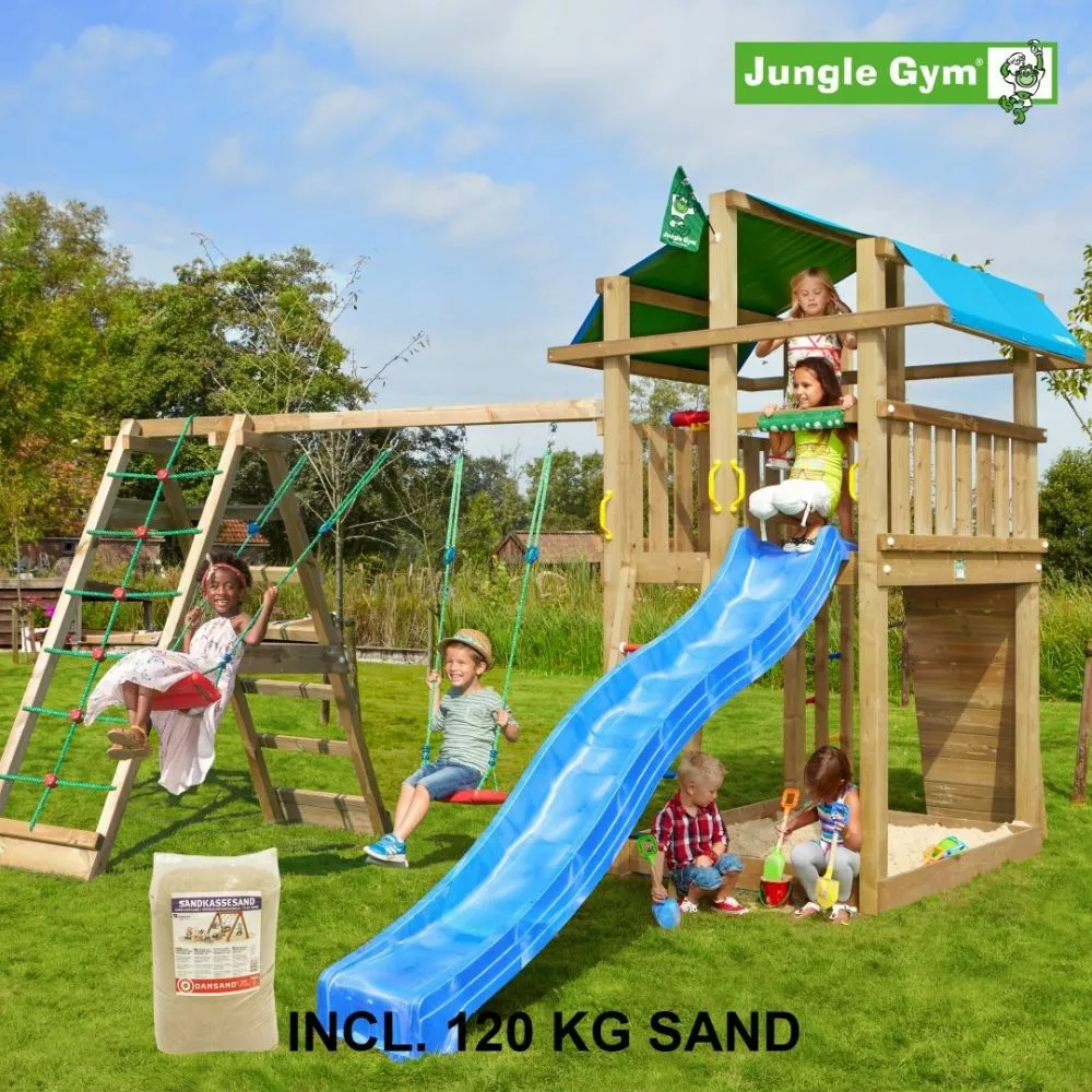 Jungle Gym Fort Legetårn Komplet Inkl. Climb Module Xtra, 120 Kg Sand Og Blå Rutschebane - 804-275CXSB 3 Jungle Gym Fort Legetårn Komplet Inkl. Climb Module Xtra, 120 Kg Sand Og Blå Rutschebane - 804-275CXSB