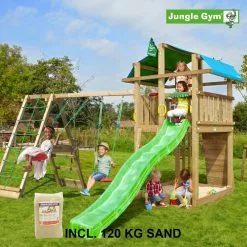 Jungle Gym Fort Legetårn Komplet Inkl. Climb Module Xtra, 120 Kg Sand Og Grøn Rutschebane - 804-275CXSG
