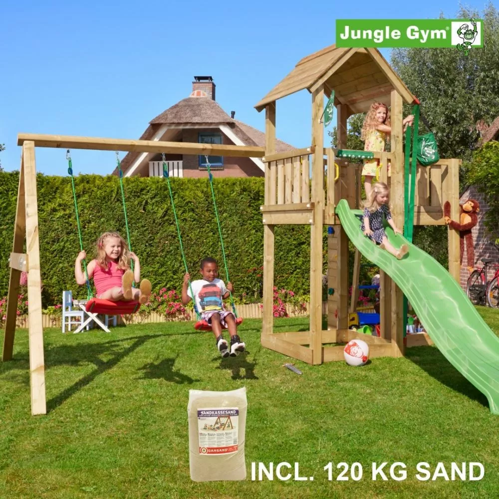 Jungle Gym Mansion Legetårn Komplet Inkl. Swing Module Xtra, 120 Kg Sand Og Grøn Rutschebane - 804-267SXSG 3 Jungle Gym Mansion Legetårn Komplet Inkl. Swing Module Xtra, 120 Kg Sand Og Grøn Rutschebane - 804-267SXSG