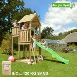 Jungle Gym Palace Legetårn Komplet, Inkl. 120 Kg Sand Og Grøn Rutschebane - 804-276SG