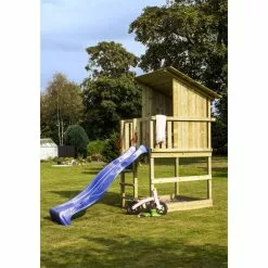 Plus A/S Plus Play Legetårn M/skråt Tag Trykimprægneret Inkl. Blå Rutsjebane 18528-3