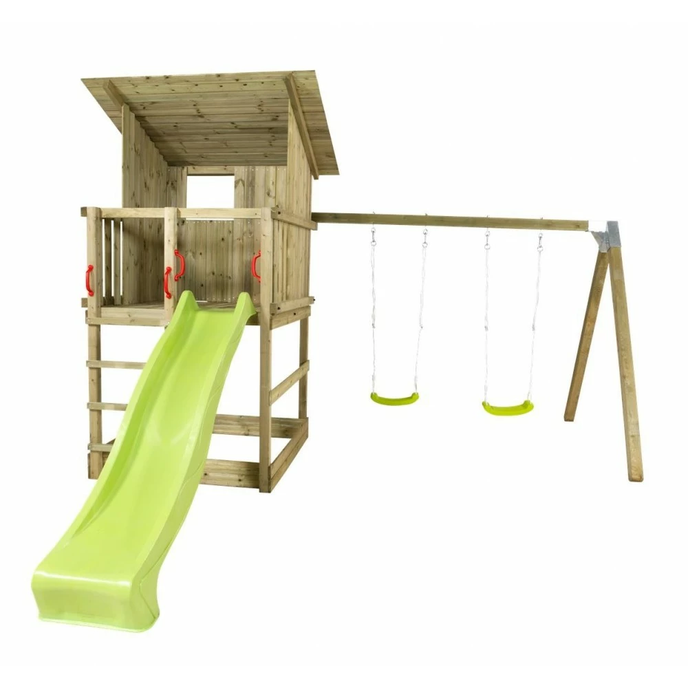 Plus A/S Plus Play Legetårn M/skråt Tag Trykimprægneret Inkl. Gyngestativ Grøn Rutsjebane Og Gyngesæder 185280-2 4 Plus A/S Plus Play Legetårn M/skråt Tag Trykimprægneret Inkl. Gyngestativ Grøn Rutsjebane Og Gyngesæder 185280-2 - Billede 2
