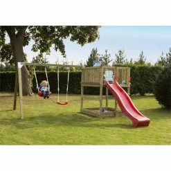 Plus A/S Plus Play Legetårn Trykimprægneret Inkl. Gyngestativ Rød Rutsjebane Og Gyngesæder 185282-5