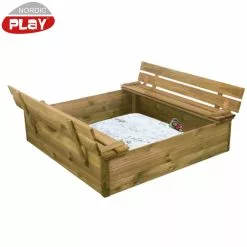 Nordic Play Sandkasse 120x120 Cm Med Vippelåg Og Bænk